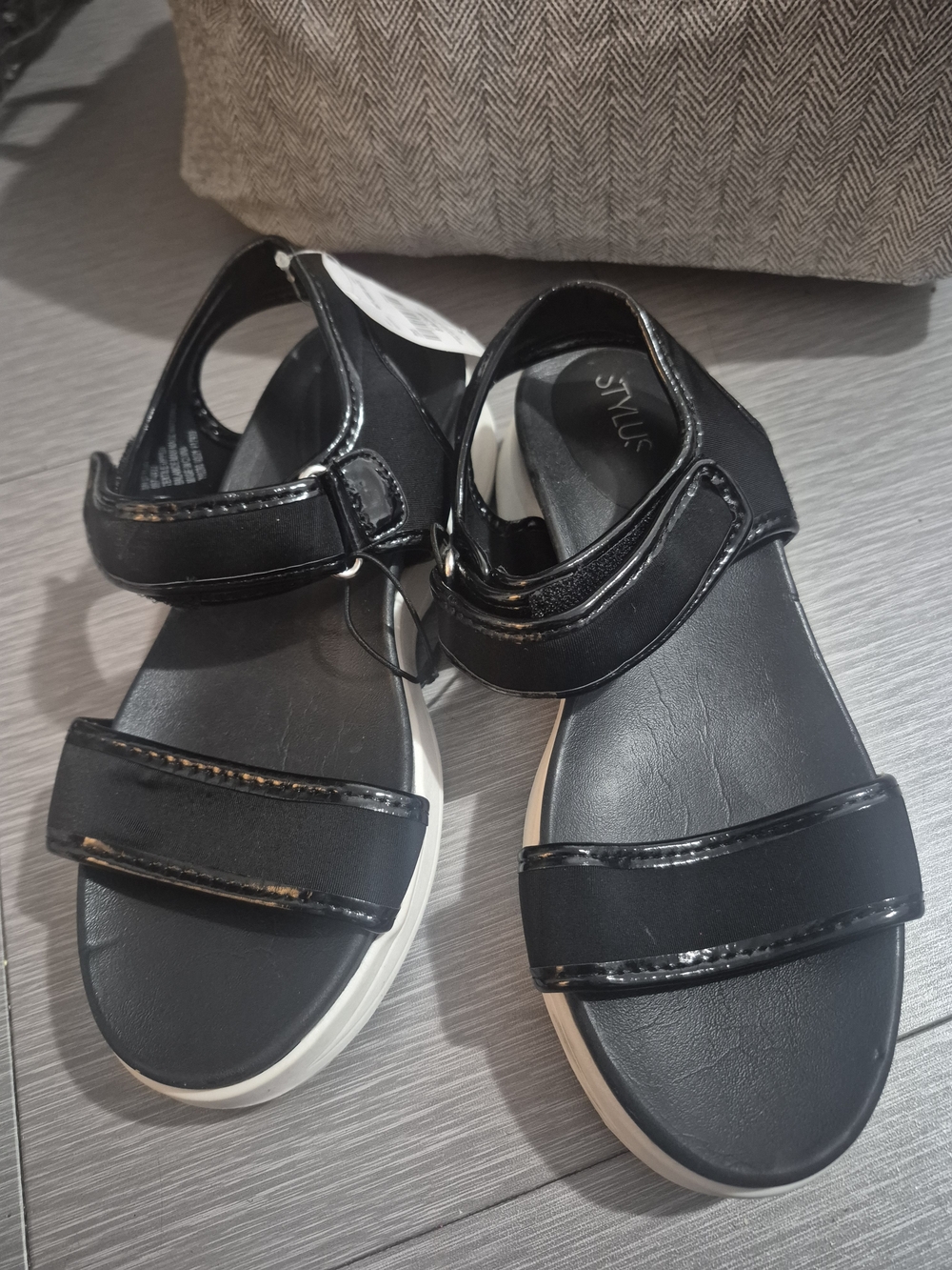 Styluxe Women's Black Strap Sandals with Cushioned Sole